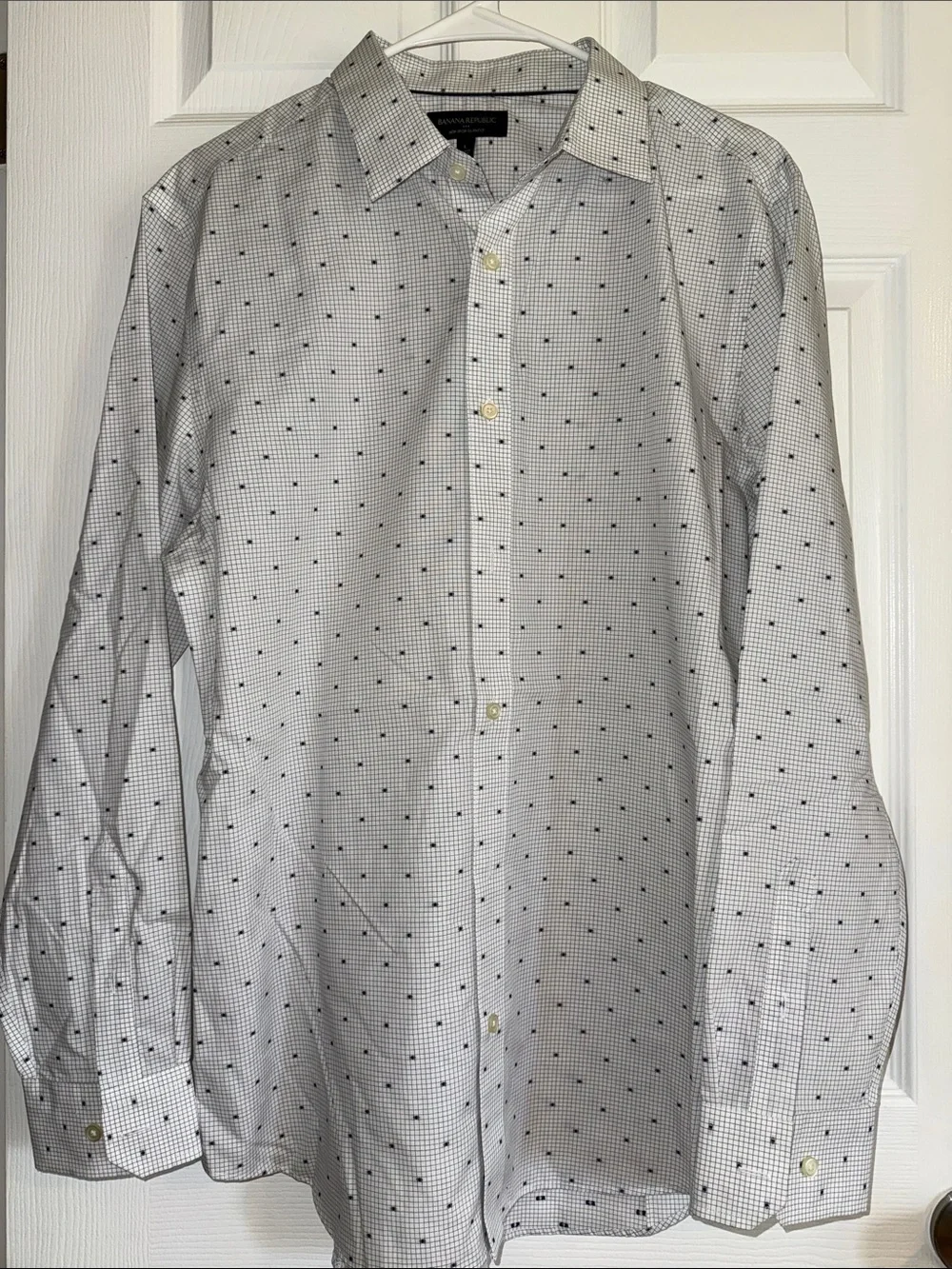Banana Republic White Dress Shirt with Black Micro Dot Pattern
